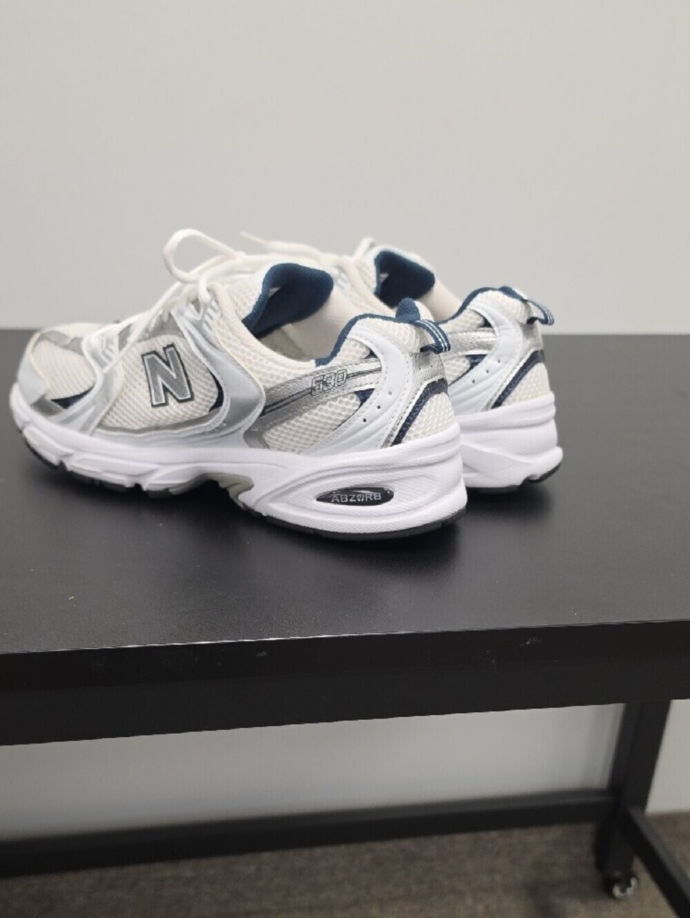 Womens New Balance White and Navy Walking Sneakers - Picture 3 of 3